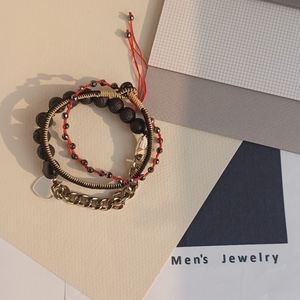 Men's sterling silver with stone and hand woven 3 pieces set bracelet